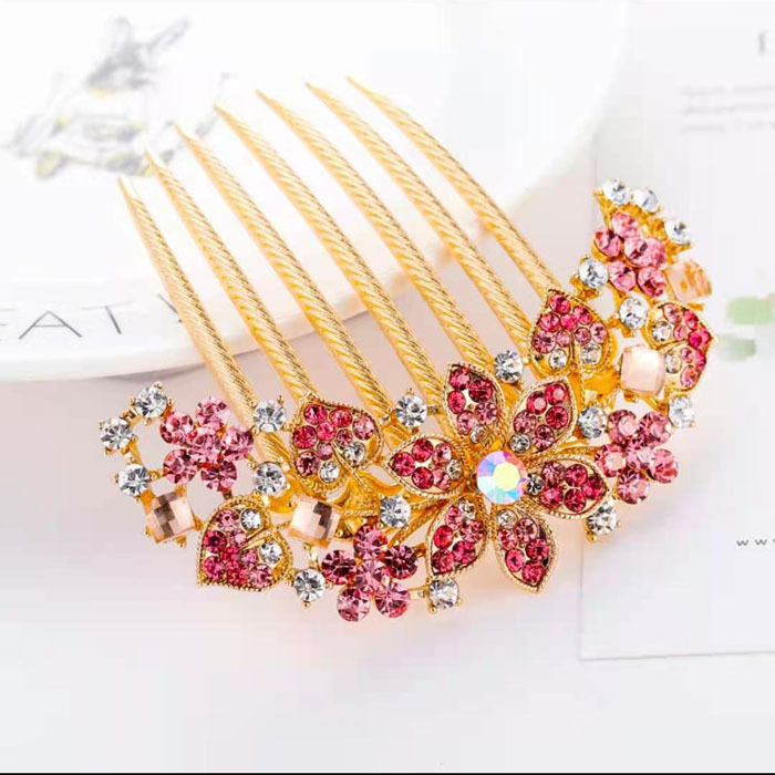 Estilo coreano horquilla cristal diamante siete dientes pelo peine insertar peine cabeza flor updo pelo horquilla Corea del Sur accesorios de cabeza