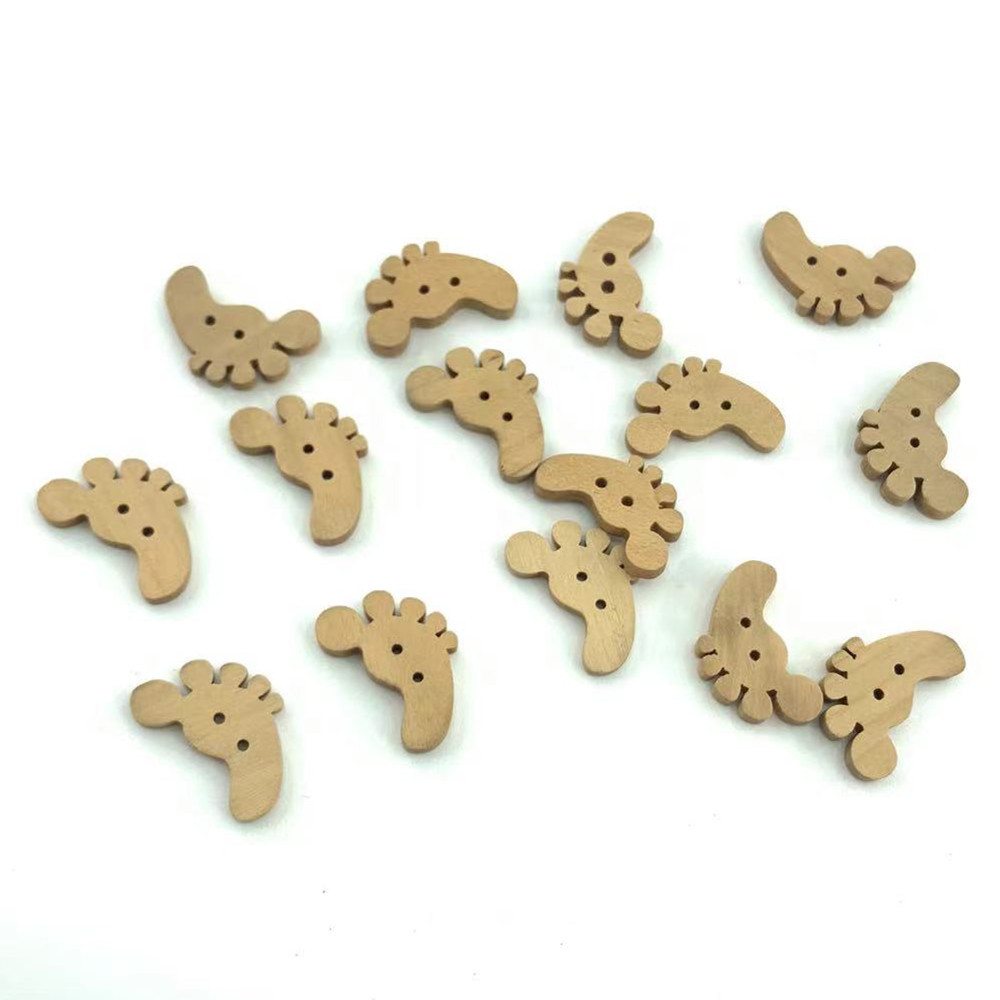 可爱卡通纽扣童装扣2眼小脚板钮扣原木色天然木头纽扣