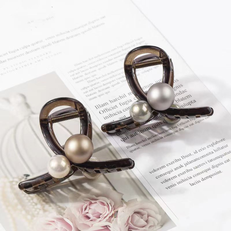 高級感髮飾【太妃糖】 氣質百搭法式浪漫簡約時尚珠珠中號抓夾女