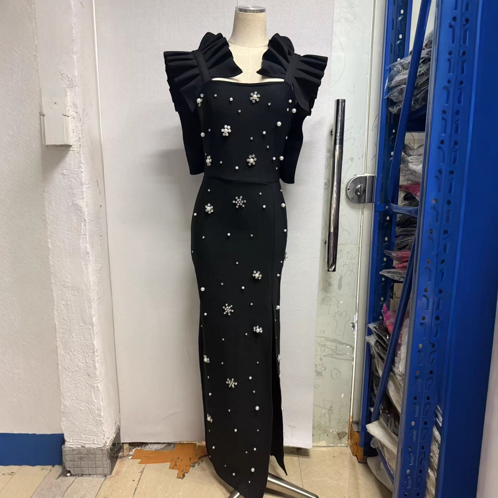 New European and American Black Long Dress Women's Sexy Tube Top Elegant Banquet Dress Bandage Dress Bandage