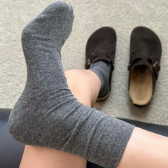 秋季新款女士中筒袜子全棉无骨月子袜吸汗透气纯色日系堆堆长袜