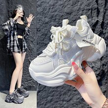 老爹鞋女松糕厚底增高女鞋2025新款夏季网面透气休闲运动小白鞋潮
