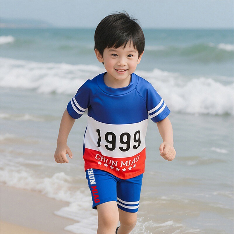 Traje de baño para niños de 2 a 8 años dividido para niños traje de baño de dibujos animados lindo conjunto de dos piezas con gorro de natación traje de baño