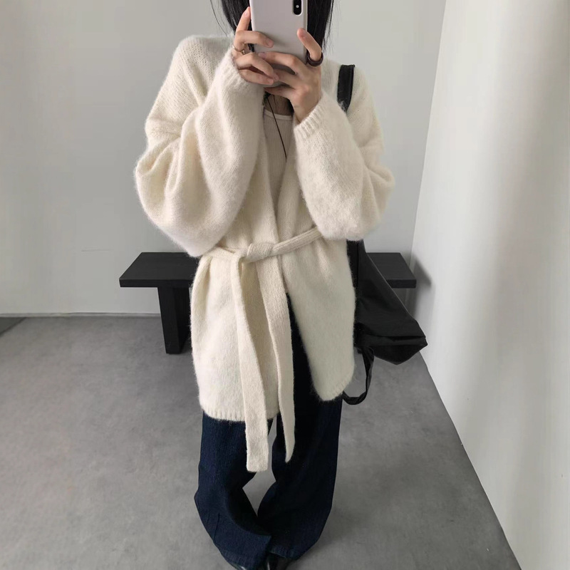 2025 New Autumn and Winter Lazy Style Simple Sweater Cardigan Women's Wool Brushed Loose Mid-Length Knitted Jacket Women 2025 New Autumn and Winter Lazy Style Simple Sweater Cardigan Women's Wool Brushed Loose Mid-Length Knitted Jacket Women