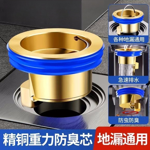 卫生间防臭全铜地漏芯下水道防反味除臭防堵防虫通用快速排水