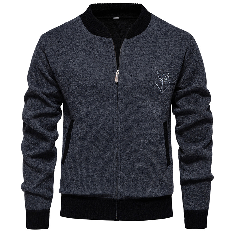 Exportación de comercio exterior 2024 otoño e invierno suéter de punto casual cardigan para hombre más suéter grueso de terciopelo suéter de cuello de béisbol para hombre exterior