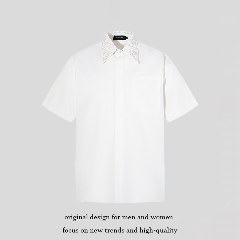 American Retro Embossed Embroidered Floral Collar Short-Sleeved Shirt for Men and Women, New Summer Style Loose Casual Half-Sleeved Shirt for Couples