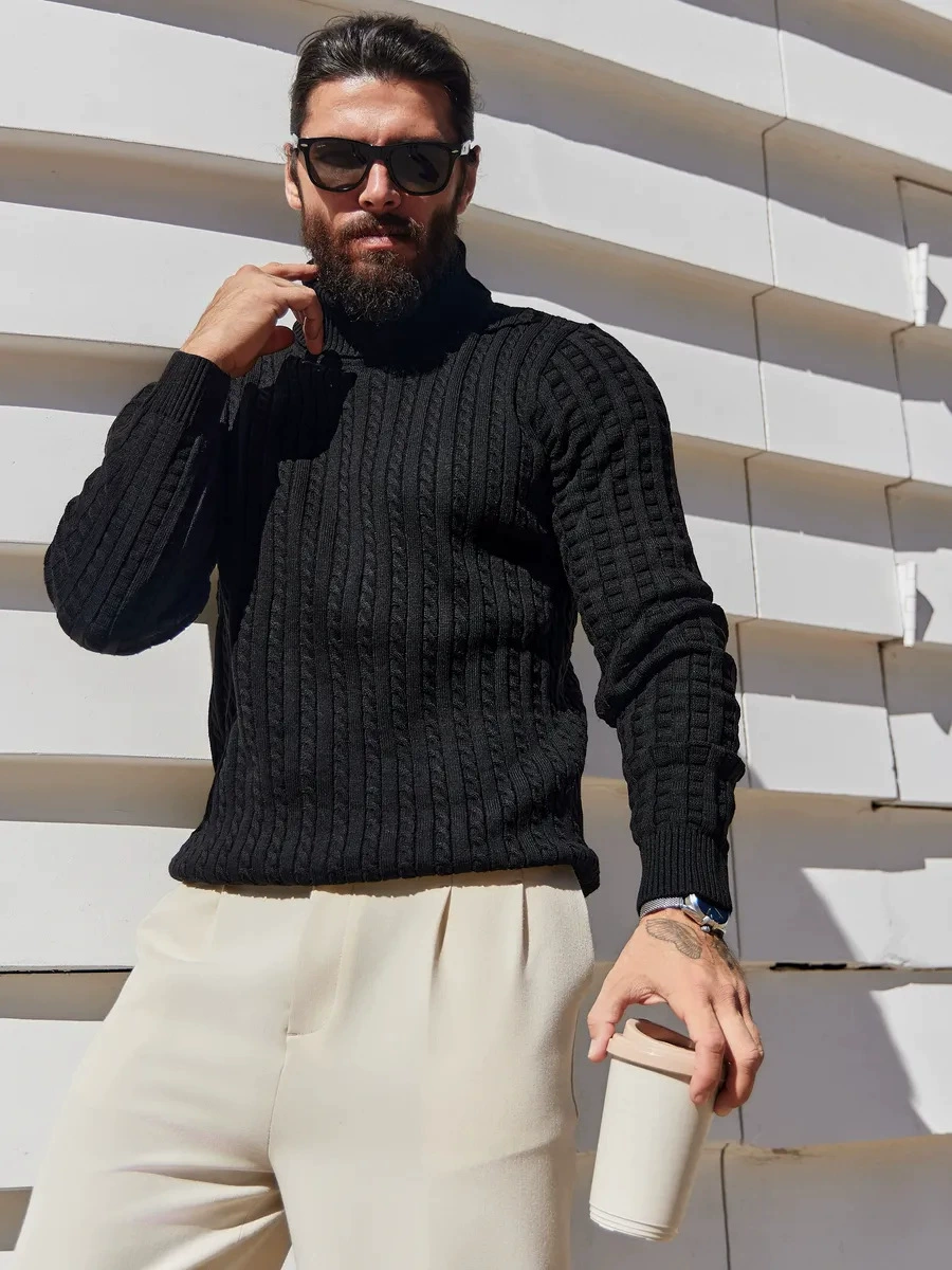 Свитер вязаный с воротником-гольфик turtleneck twist knitted sweater для мужчин