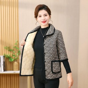 Middle-aged and old mothers autumn and winter half-sleeved cotton-padded jacket vest grandma fleece-lined thickened waistcoat vest mid-sleeved cotton-padded jacket coat