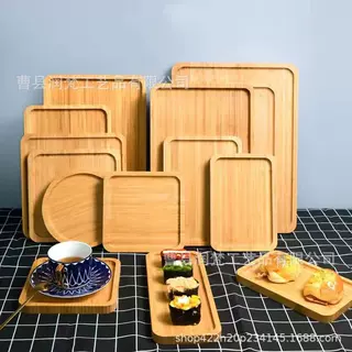 跨境竹制托盘长方形酒店咖啡点心托盘木制熟食牛排披萨托盘