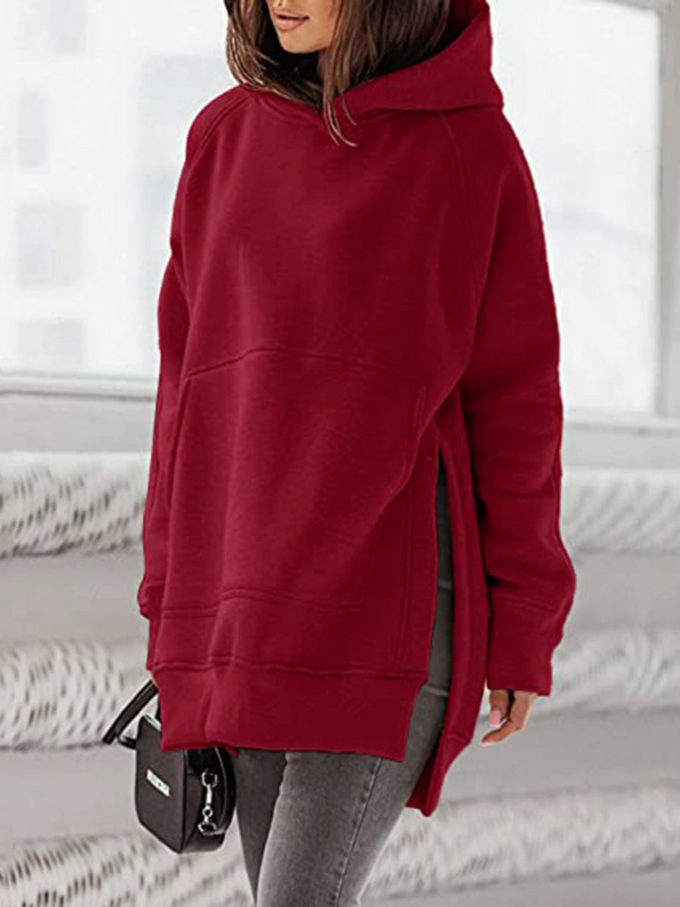Solid Color Loose Hoodie Long Sleeve Solid Color Loose cross border