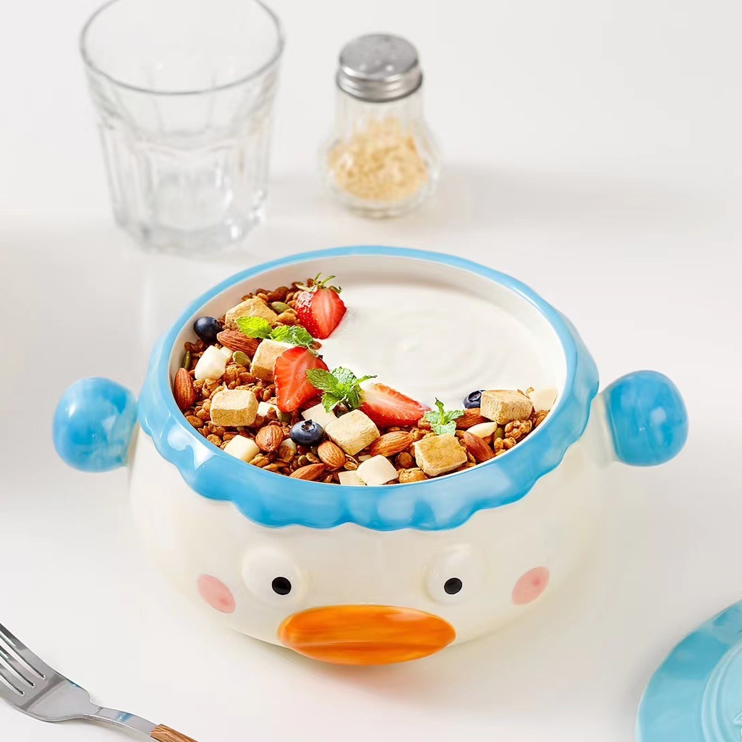 Personalidad creativa payaso de cerámica tazón de fideos instantáneos pintado a mano alivio hogar tazón de sopa con tapa lindo Internet celebridad ensalada tazón image 5