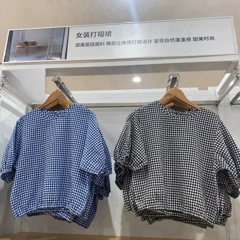 Women's Seersucker Loose Shirt Short-Sleeved Shirt Casual Top 25 Spring and Summer New Style 475677 476775