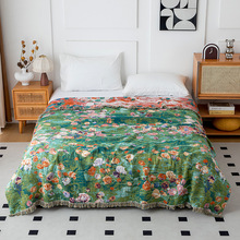 墨绿花园毛巾被棉纱布毛巾被夏季盖毯铺床沙发毯办公午睡多功能毯
