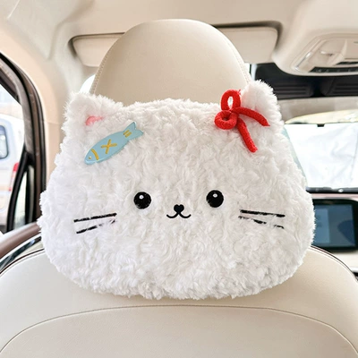 Cartoon car tissue box, cute plush cat design, multi-functional car seat back tissue dispenser (Car tissue box/set) - non-abrasive-cat-headrest-tissue-box