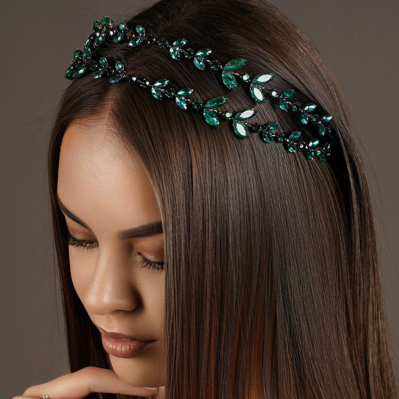 Moda europea y americana rhinestone diadema personalidad lujo doble hoja nupcial temperamento tocado diadema femenina