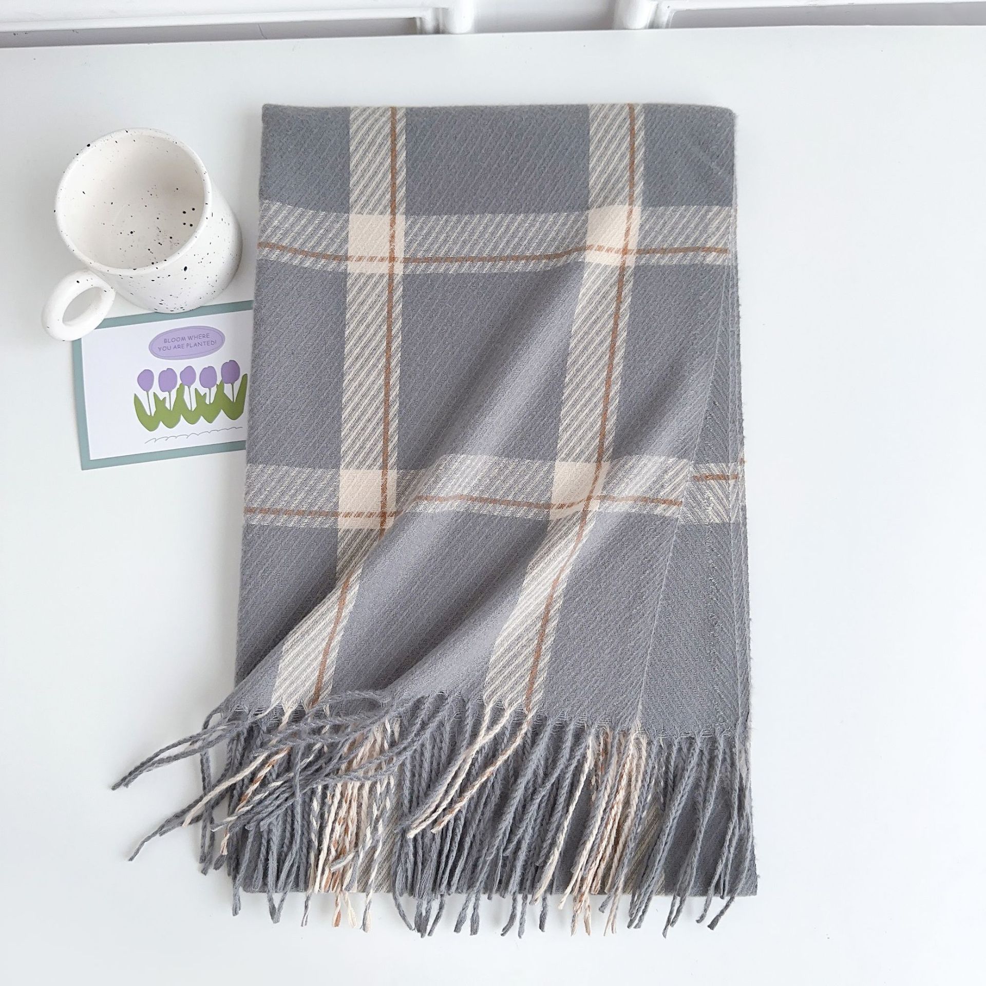 Bufanda de Otoño 2025 para Mujer, Estilo Coreano y Japonés, Retro, Imitación de Cachemira, Cálida, con Flecos, a Cuadros, Versátil, Delgada, para Primavera y Otoño