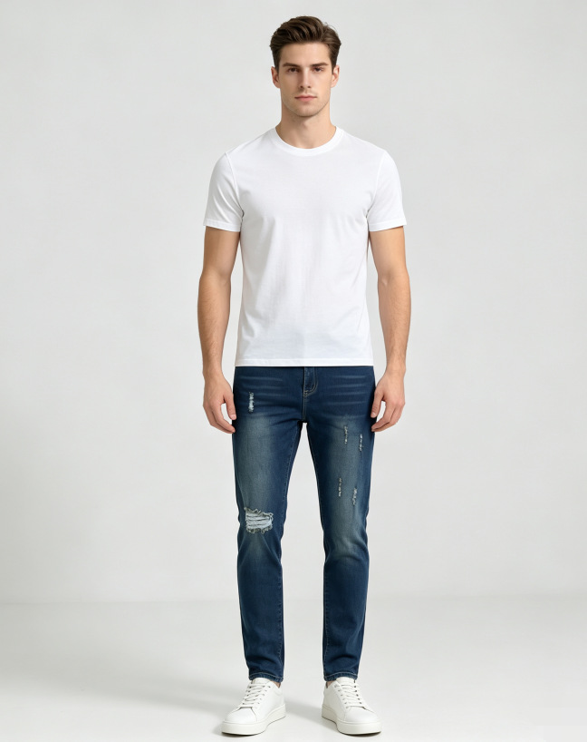 Jeans Ajustados para Hombre de Mezclilla de Algodón, Elástico, Lavado, para Uso Casual