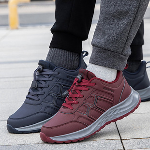 Old men's shoes women's autumn and winter leather waterproof Sports men's dad shoes lightweight soft bottom non-slip middle-aged and elderly walking shoes