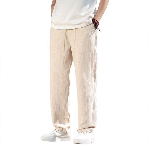 Japanese Retro Linen Trousers for Men - Summer Lightweight Breathable Loose Straight Leg Drape Cotton Linen Casual Pants - Plus Size