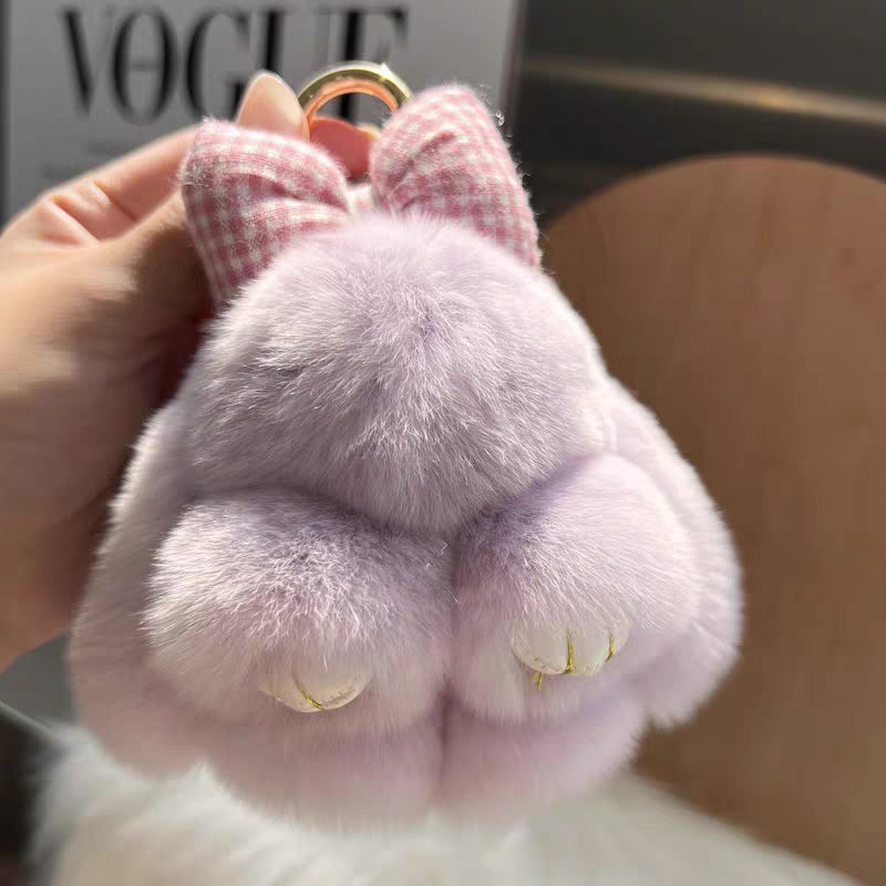 Cute imitación de conejo peludo arco pequeño conejo llavero de automóvil colgante in peluche muñeca mochila colgante