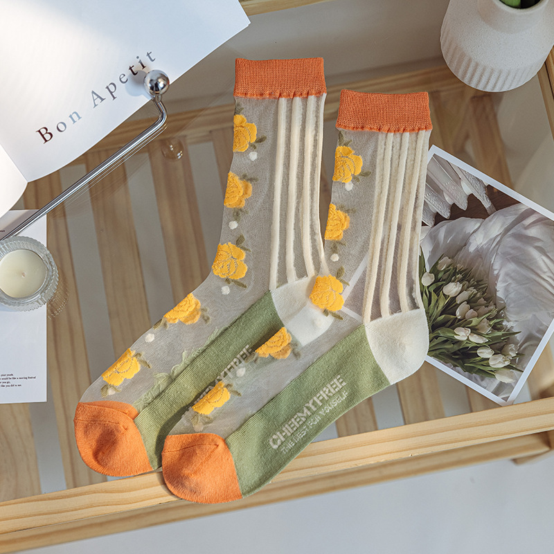 Algodón inferior transpirable vidrio seda medias Calcetines encaje Mujer personalidad japonesa ins marea caseína
