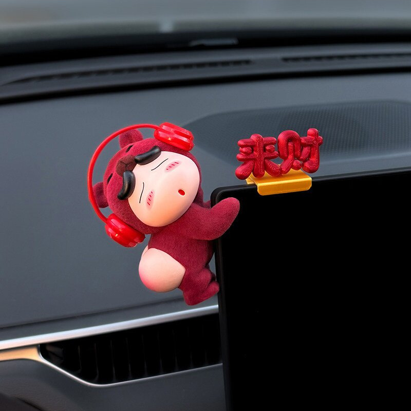 New Crayon Shin-Chan Car Screen Ornament, Plush Shin-Chan Interior Decoration, Car Dashboard Screen Decoration for Good Fortune