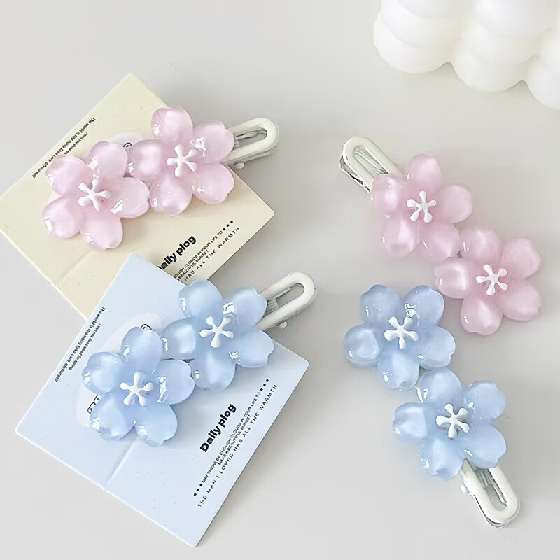 High-End Pink Cherry Blossom Hairpin with High Appearance and Sweet Girly Bangs Side Hairpin Grabber Jewelry Hair Accessories Wholesale