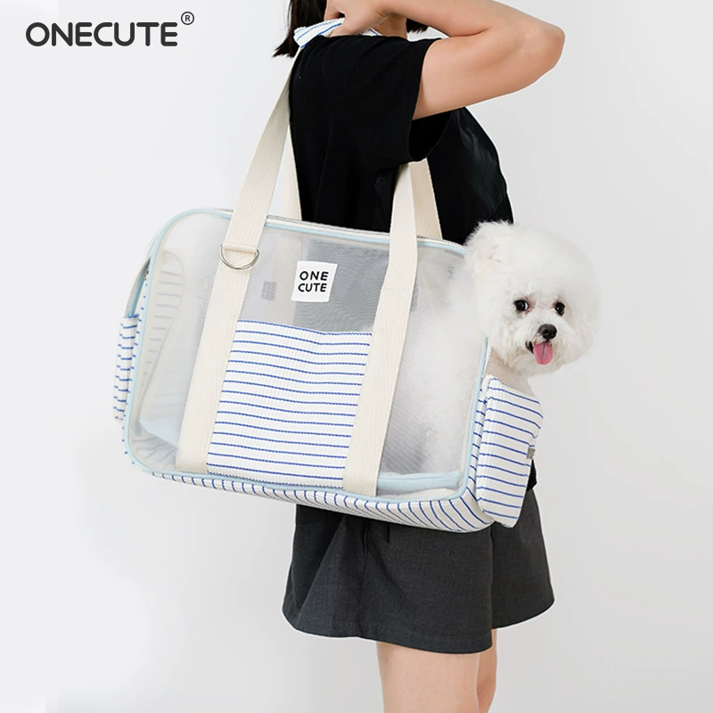 ONECUTE宠物狗狗外出包夏天蓝白条纹透气单肩猫包狗狗出行包比熊