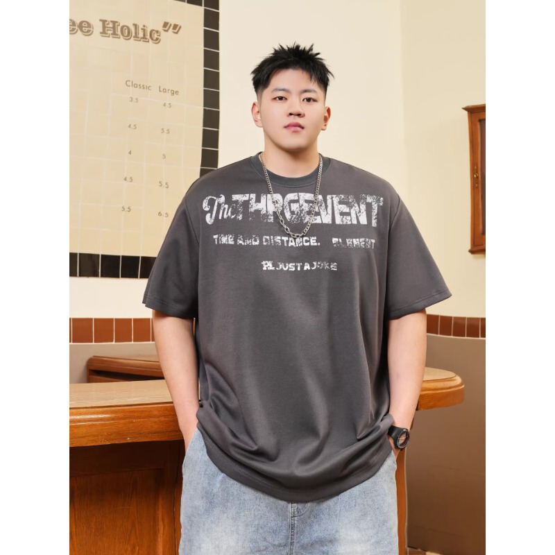American-Style Trendy Plus-Size Men's Summer Fashion Pure Cotton Printed Loose Round-Neck Oversized Short-Sleeve T-Shirt