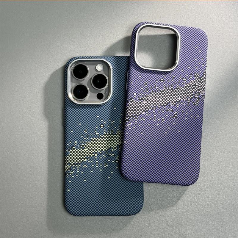 ケブラー炭素はiphone16 promax携帯電話のフロストリンゴ15の転倒防止繊維の紋様の磁気保護カバーを適用します。|undefined