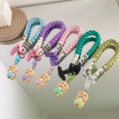 可愛淡青褲子小狗手機掛繩含夾片汽車鑰匙扣掛件相機掛鏈手機通用