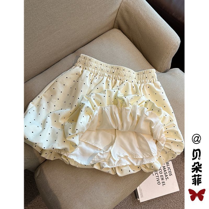 甘い水玉模様の花のつぼみスカート女性の夏のハイウエスト A ラインふわふわスカート小柄な人の露出防止プリーツスカート|undefined