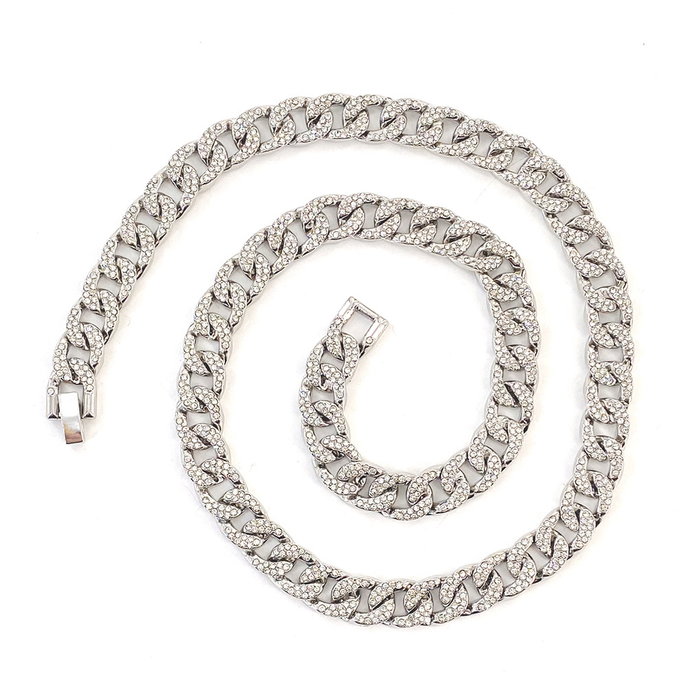 Collar de hip-hop con diamantes completos, popular transfronterizo, joyería punk cubana para hombre europeo y americano, fabricante de collares cubanos de 10 mm