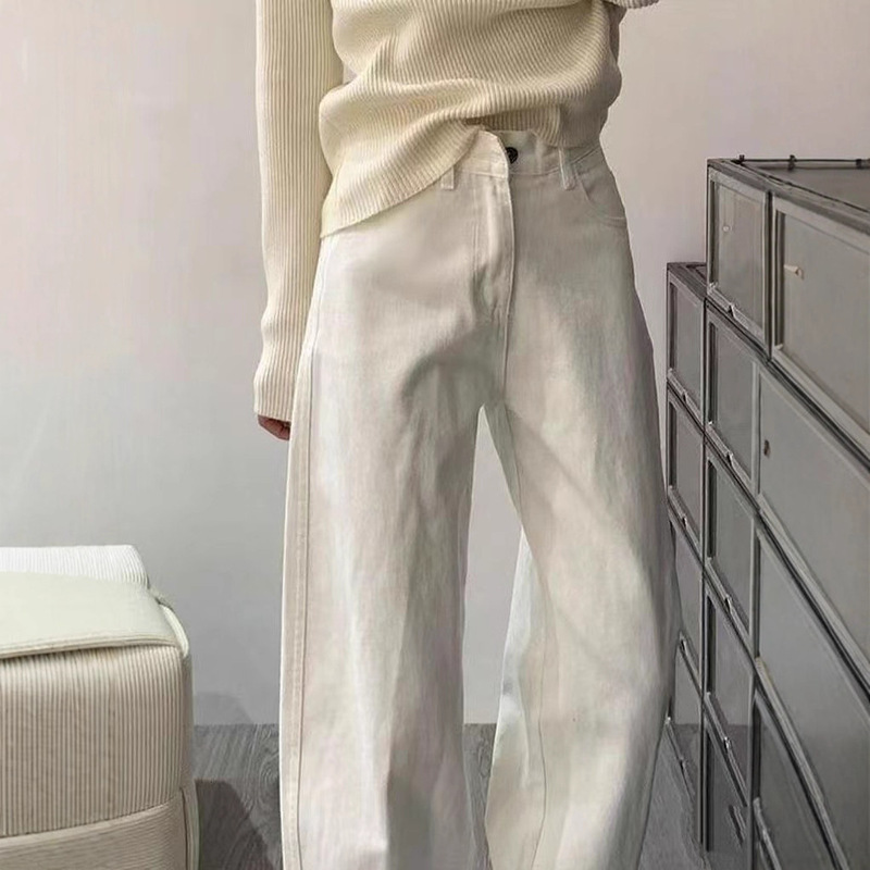 High-Waisted Slim Versatile Narrow Wide-Leg Pants Petite American-Style Slim Straight-Leg Jeans for Women 2025 Autumn New Model