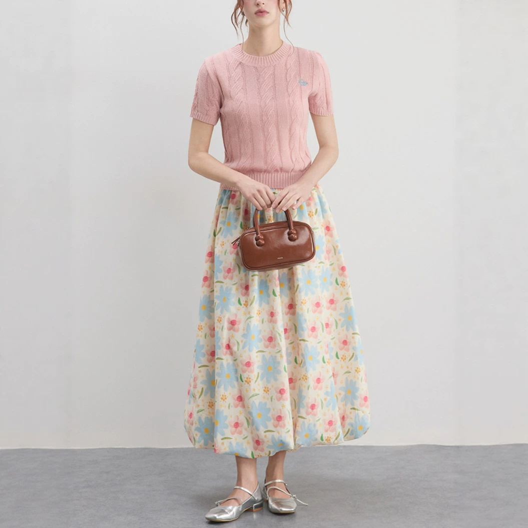 BZXO Niche Design Floral Print Midi Skirt for Women, Summer 2026 New Style, Long Tulip Skirt, Casual and Versatile Maxi Skirt