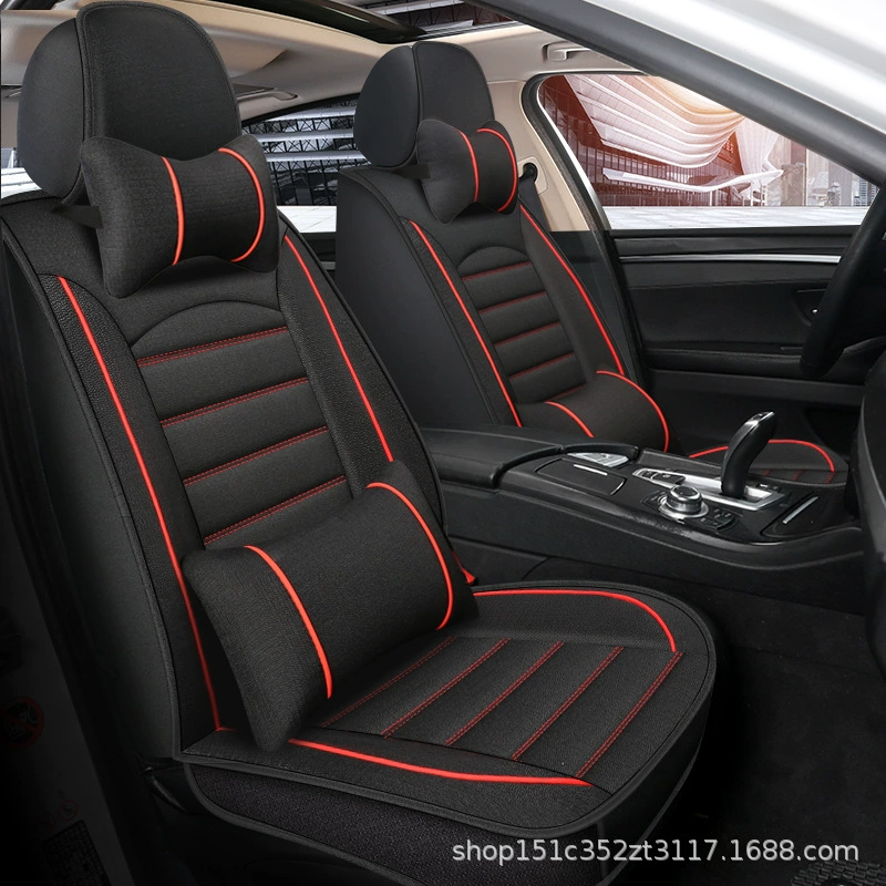 Подушка для автомобильного сиденья, простая льняная, подходит для всех сезонов, чехол на сиденье для пятиместных автомобилей, полностью закрытая подушка для сиденья с окантовкой, противоскользящая, от производителя.