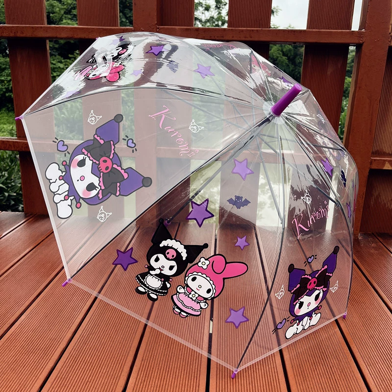 Прозрачный детский зонтик Kuromi, новый прочный автоматический детский зонтик принцессы для учащихся начальной школы, детского сада, пластиковый зонтик