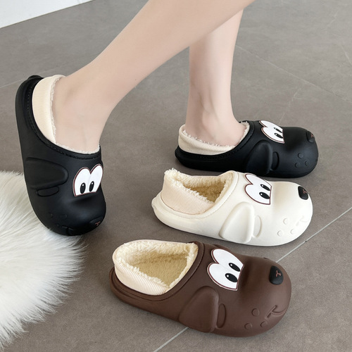 居家包头棉拖鞋女秋冬季加绒保暖亲子卡通狗防滑男女童室内棉鞋软