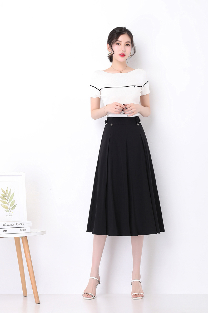 high-waisted drape slim mid-length skirt   NSYZ39749