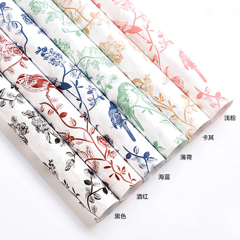 Papel de flor de pluma de flores de montaña de flores de pájaros felices papel de embalaje de flores impermeable engrosado papel de flor de flor di