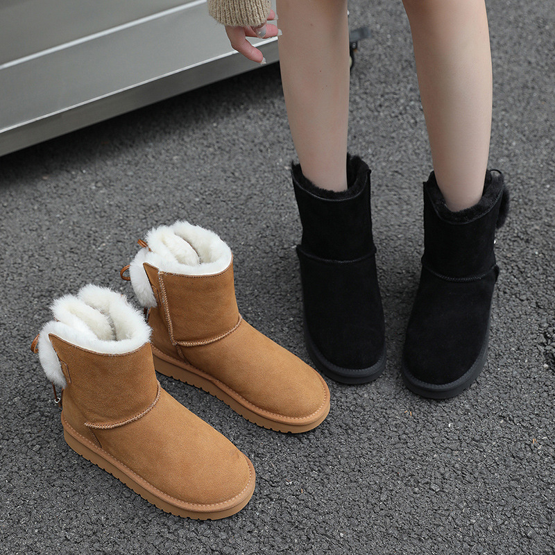 Botas de nieve para mujer Augu Shiden, estilo nuevo de otoño e invierno 2025, zapatos de algodón con suela gruesa de felpa para exteriores, mocasines casuales de media pantorrilla