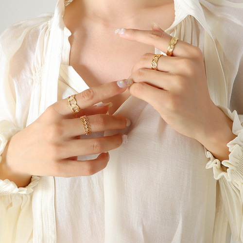 French-style niche design-inspired Instagram elegant layered stackable ear accessories geometric open-mouthed titanium steel gold-plated ring