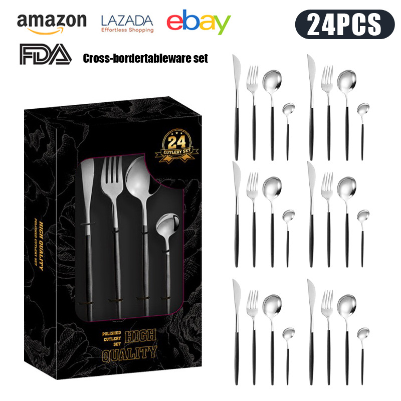 블랙 창 상자 블랙 실버 24 피스 세트