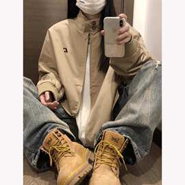 初秋夹克外套女春秋新款韩系小个子美式工装立领卡其色棒球服上衣