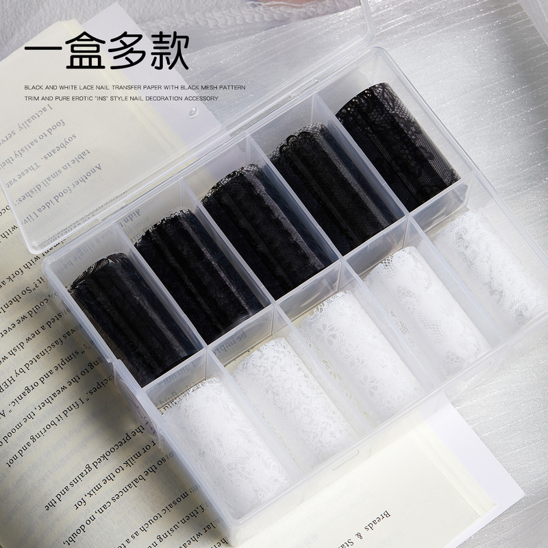 Boucherman Lace Nail Art Transfer Paper Black and White Grid Pattern Nail Decoration Stickers Transfer Glue Nail Salon Boucherman Lace Nail Art Transfer Paper Black and White Grid Pattern Nail Decoration Stickers Transfer Glue Nail Salon