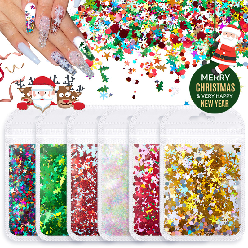Amazon Christmas nail art sequins jewelry suit Christmas tree snowflake glitter nail polish glue DIY crafts