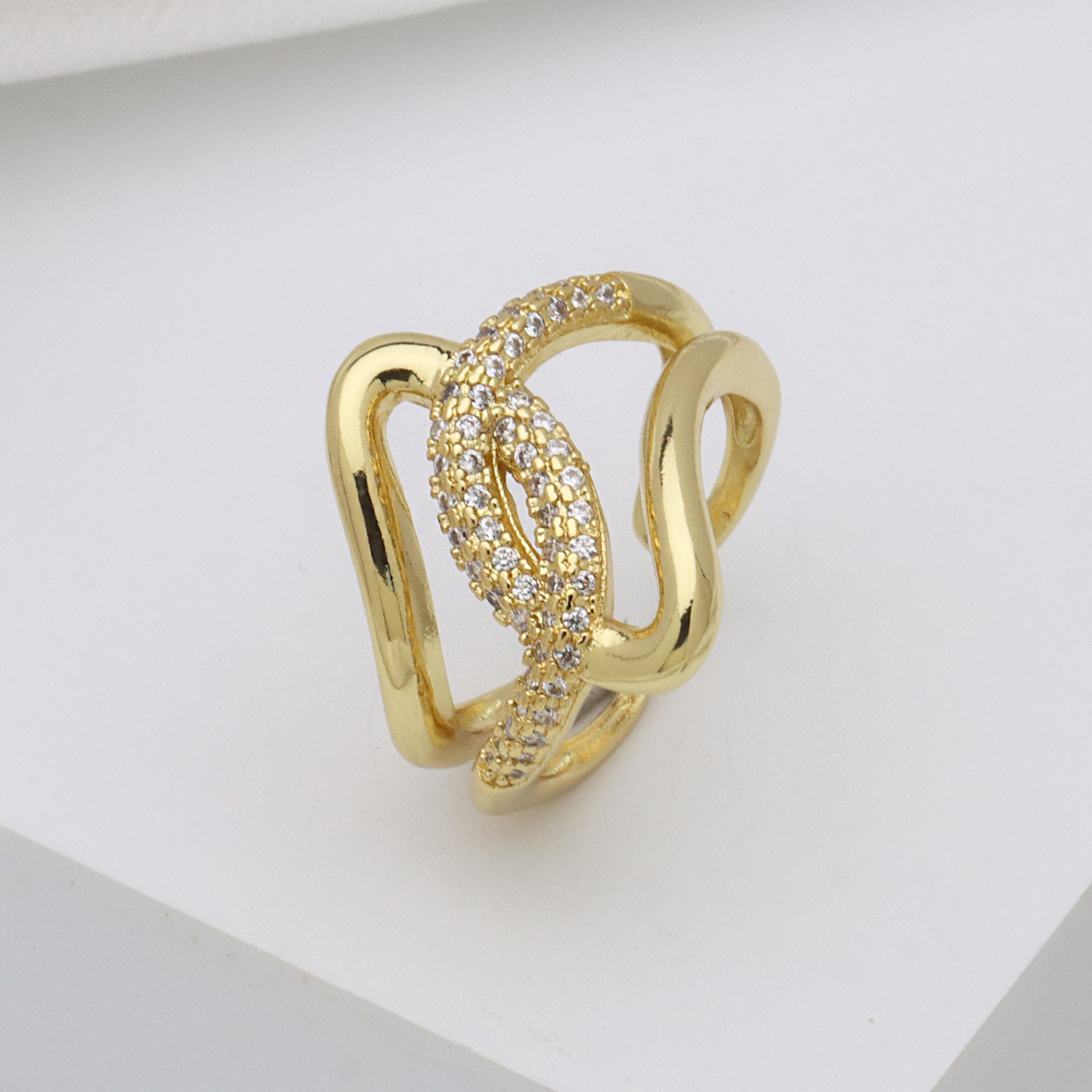 Joyería Al Por Mayor Exagerado Geométrico Cobre Circón Metal Mixto Embutido Anillos Abiertos display picture 3