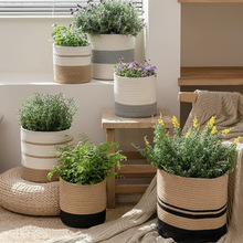 跨境仿麻编织花盆带内衬麻绳花盆编制套花器ins风摆件