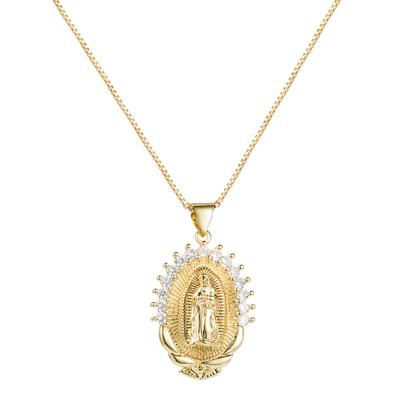 Jungfrau Maria Halo Anhnger Kupfer eingelegte Zirkon Halskettepicture6